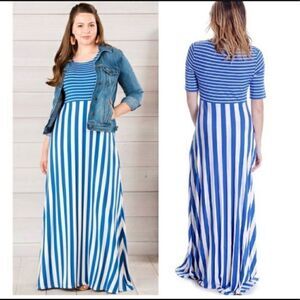 Matilda Jane Road Ahead Blue Striped Maxi Dress